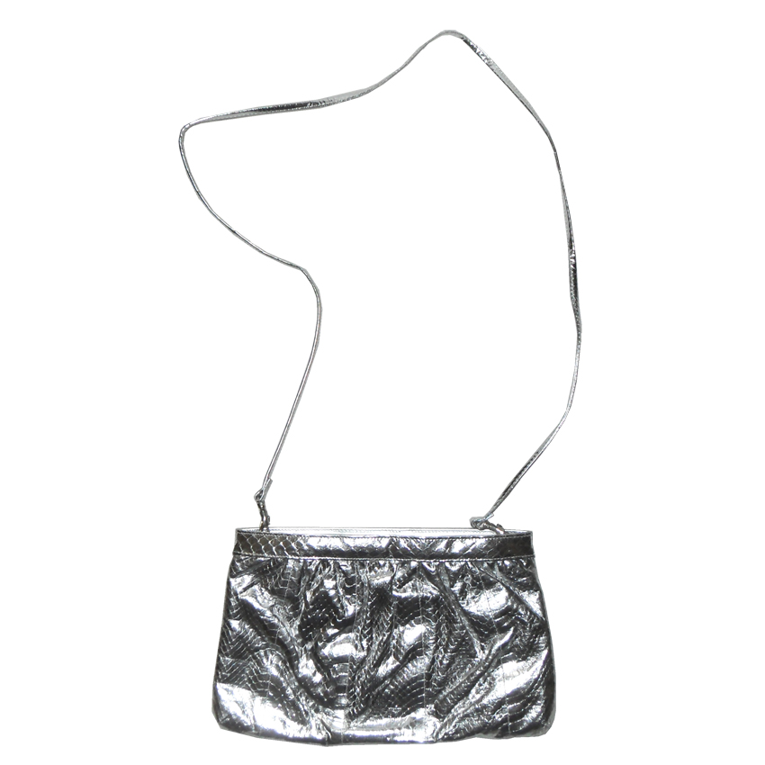 Saks Fifth Avenue Silver Snakeskin Shoulder Bag Clutch - Lalita